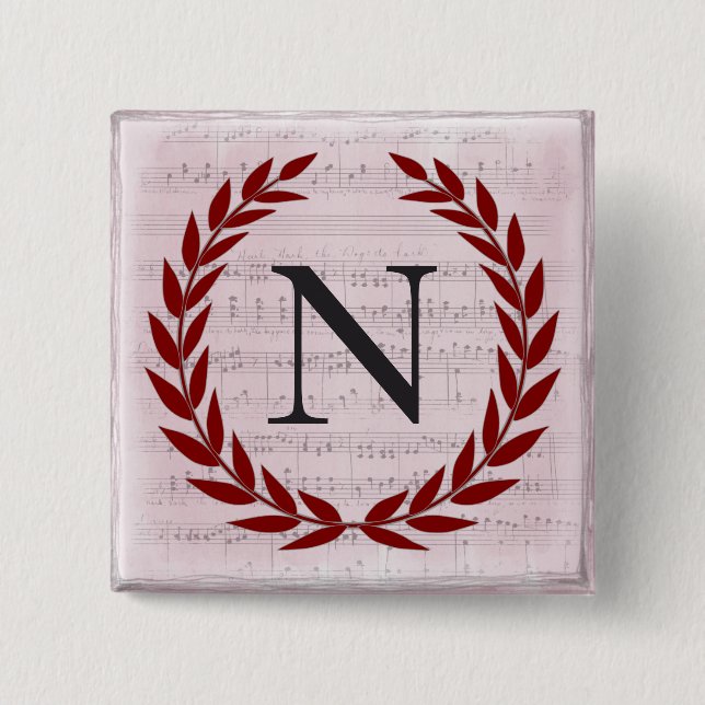 Laurel Wreath Sheet Music Monogram Initial N 15 Cm Square Badge (Front)