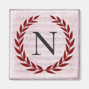 Laurel Wreath Sheet Music Monogram Initial N Magnet