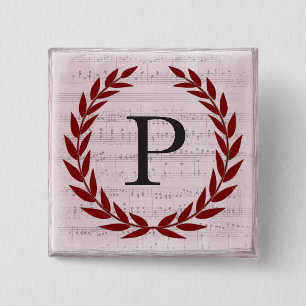 Laurel Wreath Sheet Music Monogram Initial P 15 Cm Square Badge