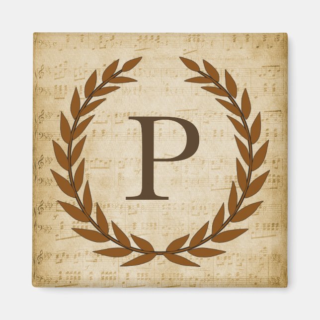 Laurel Wreath Sheet Music Monogram Initial P Magnet (Front)