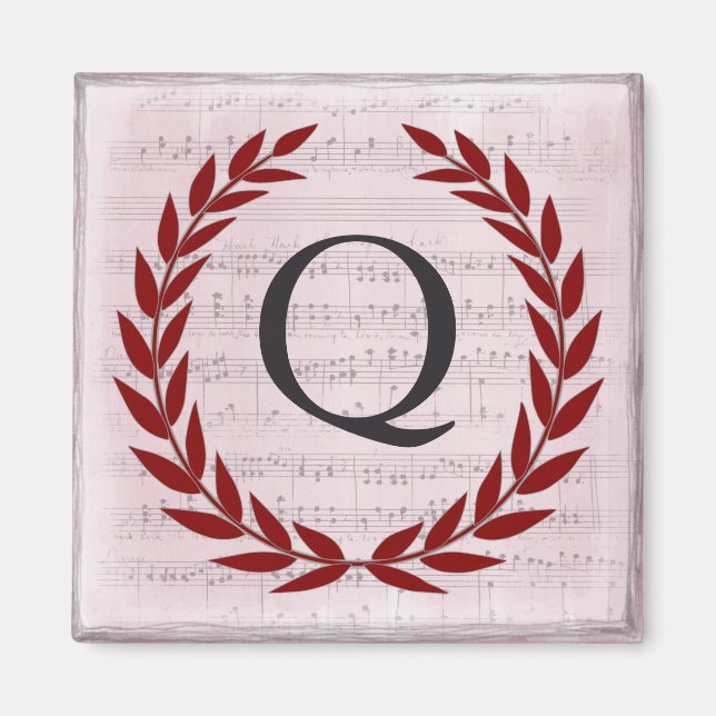 Laurel Wreath Sheet Music Monogram Initial Q Magnet (Front)