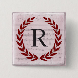 Laurel Wreath Sheet Music Monogram Initial R 15 Cm Square Badge