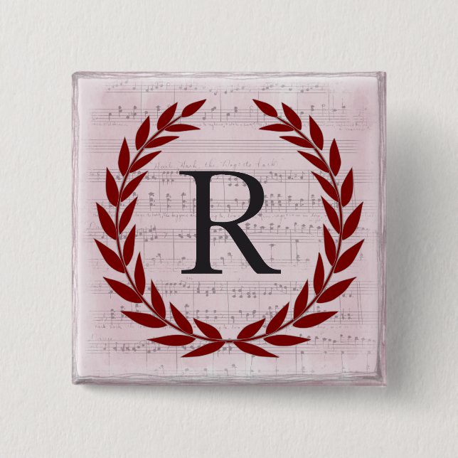 Laurel Wreath Sheet Music Monogram Initial R 15 Cm Square Badge (Front)