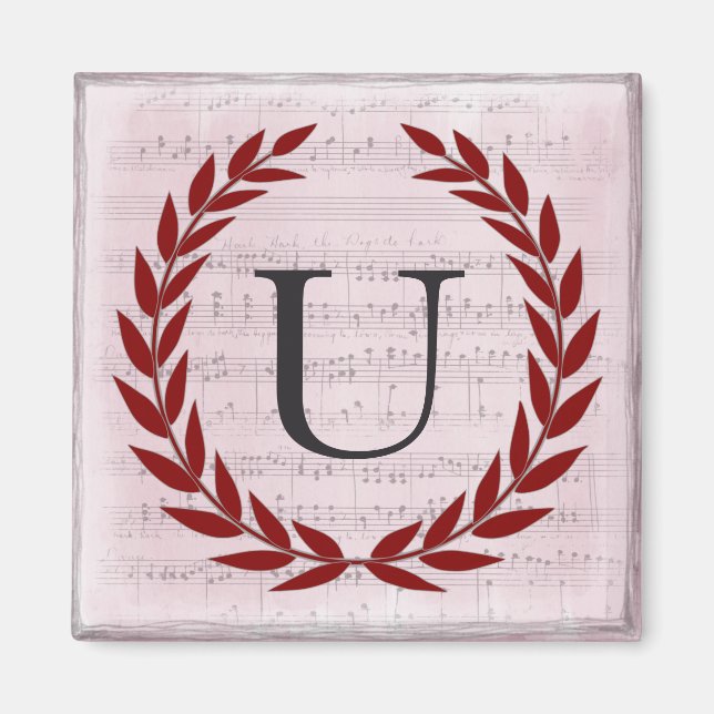 Laurel Wreath Sheet Music Monogram Initial U Magnet (Front)