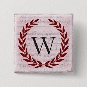 Laurel Wreath Sheet Music Monogram Initial W 15 Cm Square Badge