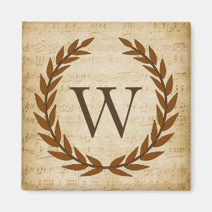 Laurel Wreath Sheet Music Monogram Initial W Magnet