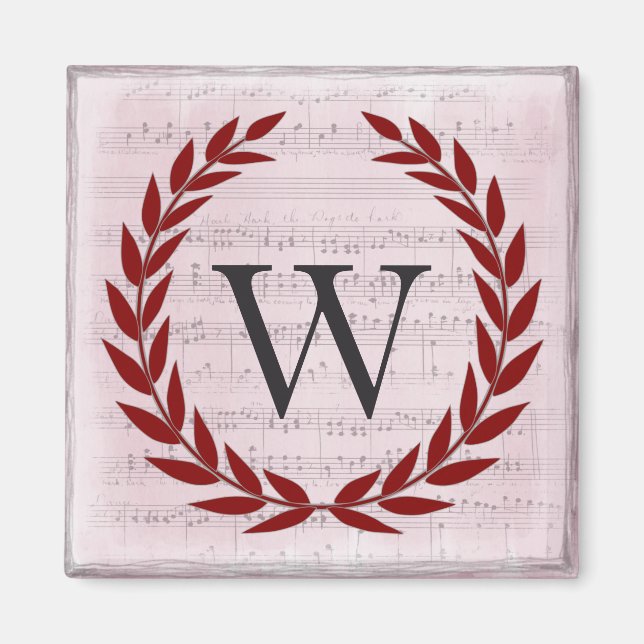 Laurel Wreath Sheet Music Monogram Initial W Magnet (Front)