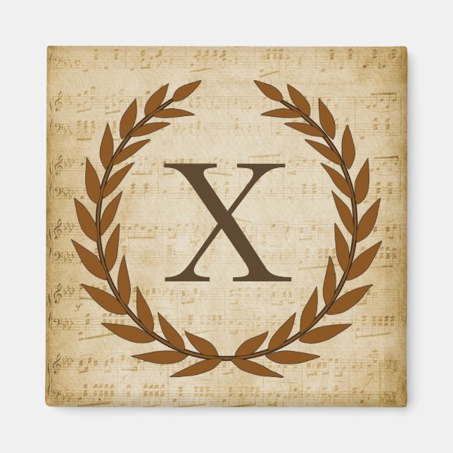 Laurel Wreath Sheet Music Monogram Initial X Magnet (Front)