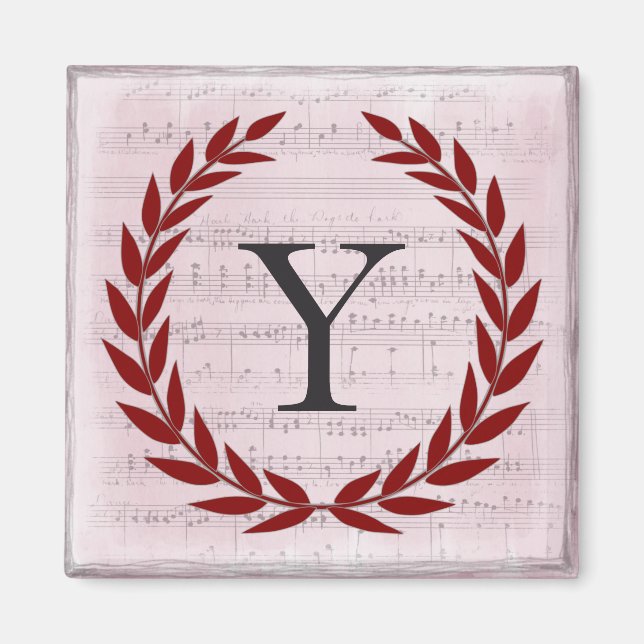 Laurel Wreath Sheet Music Monogram Initial Y Magnet (Front)