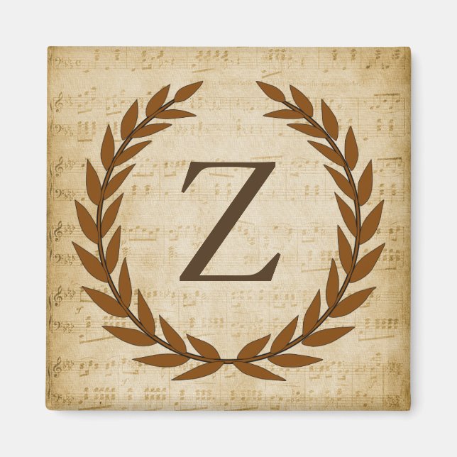 Laurel Wreath Sheet Music Monogram Initial Z Magnet (Front)