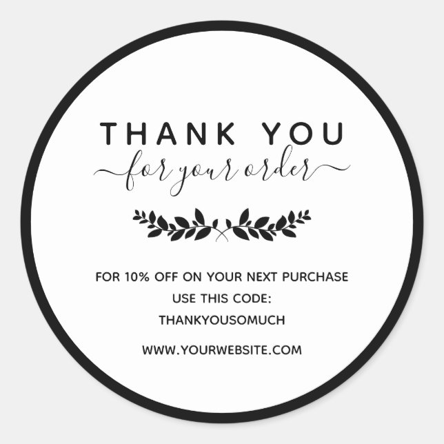 Laurel Wreath Thank You For Order Classic Round Sticker (Front)