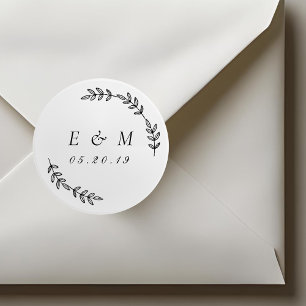 Laurel Wreath Wedding Monogram Classic Round Sticker