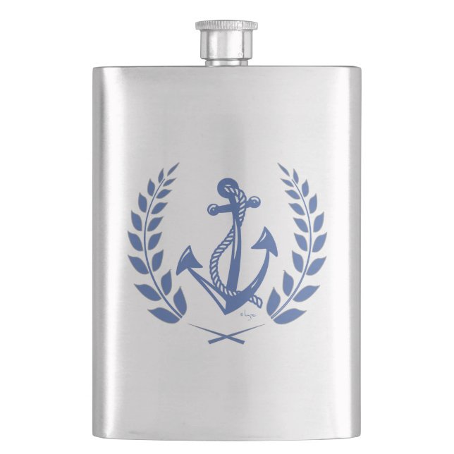 Laurel Wreath with Nautical Anchor Hip Flask (Front)