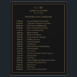 Lauren Black and Gold Monogram Elegant Wedding<br><div class="desc">Simple Wedding Timeline featuring a modern yet elegant design with your two letter monogram at the top and your details surrounded by a thin border. All text is in faux gold over a black background and may be changed to any colours you wish by clicking the "customise" button. A chic...</div>