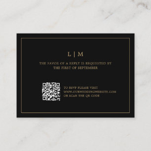 Lauren Black and Gold Monogram Elegant Wedding Card