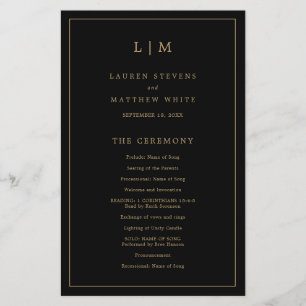 Lauren Black and Gold Monogram Elegant Wedding Flyer