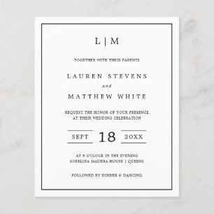 Lauren Black and White Budget Wedding Invitation Flyer