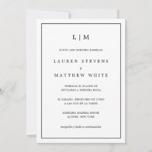Lauren Black and White Elegant Spanish Wedding Invitation