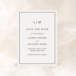 Lauren Black and White Monogram Elegant Wedding Save The Date