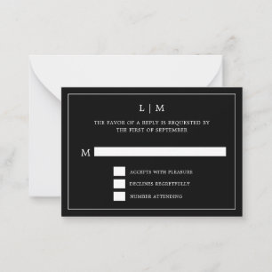 Lauren Black Monogram Elegant Wedding Card