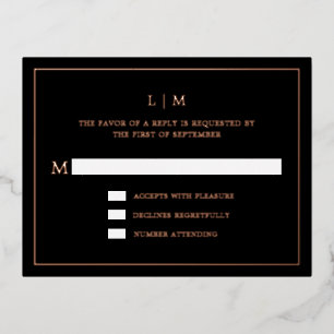 Lauren Black Monogram Elegant Wedding RSVP Card