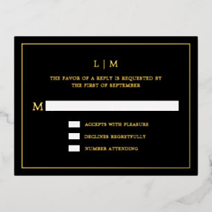 Lauren Black Monogram Elegant Wedding RSVP Card