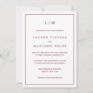 Lauren Burgundy Monogram Elegant Wedding Invitation
