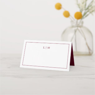 Lauren Burgundy Monogram Elegant Wedding Place Card