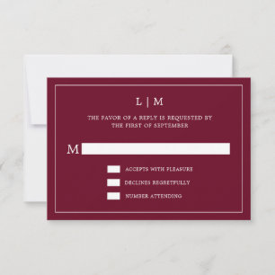 Lauren Burgundy Monogram Elegant Wedding RSVP Card