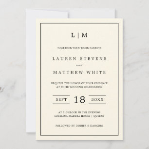 Lauren Cream Monogram Elegant Wedding Invitation