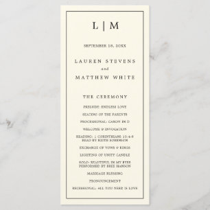 Lauren Cream Monogram Elegant Wedding Program