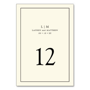 Lauren Cream Monogram Elegant Wedding Table Number