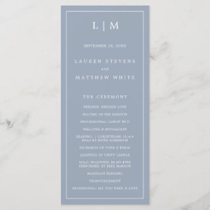 Lauren Dusty Blue Monogram Elegant Wedding Program
