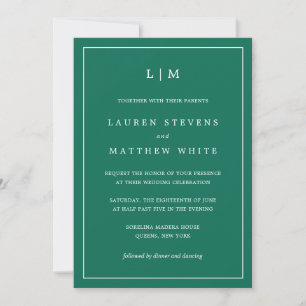 Lauren Emerald Green Monogram Elegant Wedding Invitation