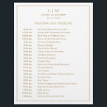 Lauren Gold Monogram Elegant Wedding<br><div class="desc">Simple Wedding Timeline featuring a modern yet elegant design with your two letter monogram at the top and your details surrounded by a thin border. All text is in faux gold over a white background and may be changed to any colours you wish by clicking the "customise" button. A chic...</div>