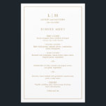 Lauren Gold Monogram Elegant Wedding Menu<br><div class="desc">Simple wedding menu featuring a modern yet elegant design with your two letter monogram along with your names and date surrounded by a thin border. All text is in faux gold over a white background. The fonts and background colours may be changed to any colours you wish by clicking the...</div>