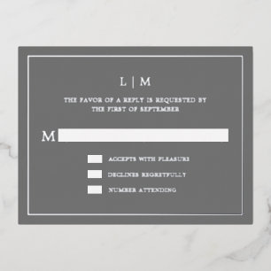 Lauren Grey Monogram Elegant Wedding Foil Invitation Postcard