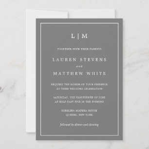 Lauren Grey Monogram Elegant Wedding Invitation