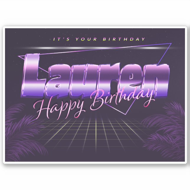 Lauren Name First name lila retro Sticker Birthday (Front)