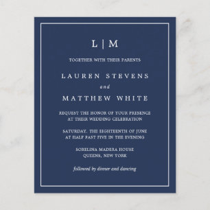 Lauren Navy Blue Budget Wedding Invitation