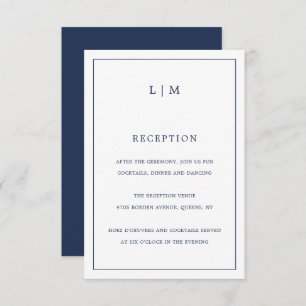 Lauren Navy Blue Monogram Elegant Wedding Enclosure Card