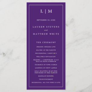 Lauren Purple Monogram Elegant Wedding Program