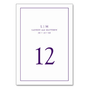 Lauren Purple Monogram Elegant Wedding Table Number