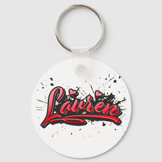 Lauren red Heart Graffiti Schlüsselanhänger Key Ring (Front)
