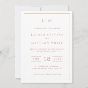 Lauren Rose Gold Monogram Elegant Wedding Invitation