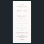 Lauren Rose Gold Monogram Elegant Wedding Menu<br><div class="desc">Simple wedding menu featuring a modern yet elegant design with your two letter monogram along with your names and date surrounded by a thin border. All text is in faux rose gold pink over a white background. The fonts and background colours may be changed to any colours you wish by...</div>