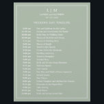 Lauren Sage Green Monogram Elegant Wedding<br><div class="desc">Simple Wedding Timeline featuring a modern yet elegant design with your two letter monogram at the top and your details surrounded by a thin border. All text is in white over a sage green background and may be changed to any colours you wish by clicking the "customise" button. A chic...</div>