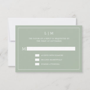 Lauren Sage Green Monogram Elegant Wedding RSVP Card