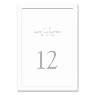 Lauren Sage Green Monogram Elegant Wedding Table Number