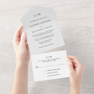 Lauren Silver Monogram Elegant Wedding All In One Invitation